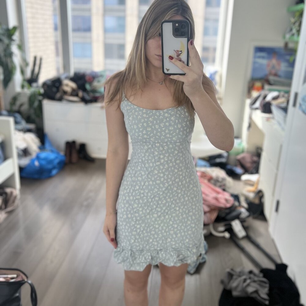 Brandy Melville Blue Floral Ruffle Mini Dress